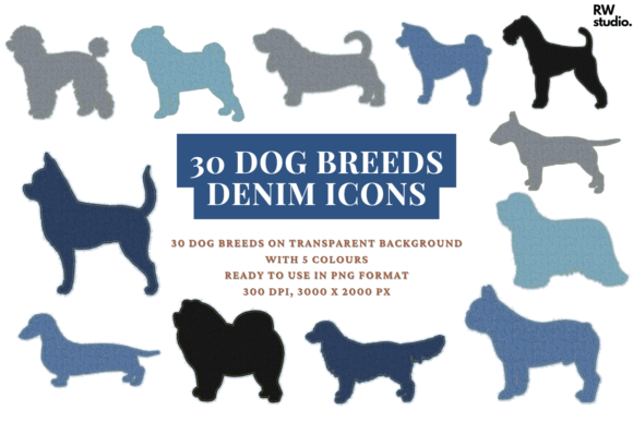 30 Dog Breeds Denim Graphic: Your Versatile Animal Art Pack