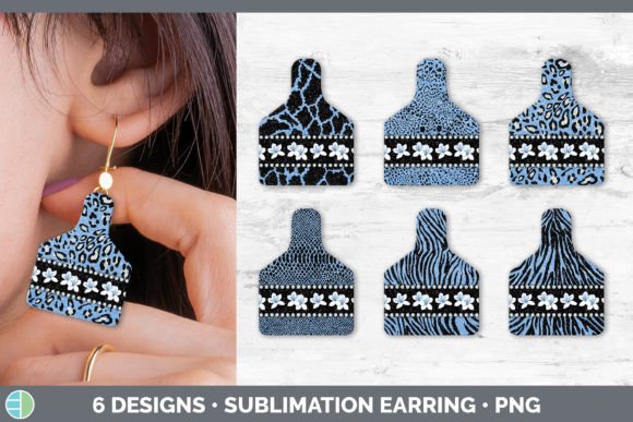 Blue Animal Print Cow Tag Earring Sublimation Bundle