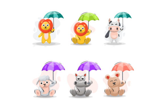 Cute Animal and Umbrella Illustration: A Design Asset Guide