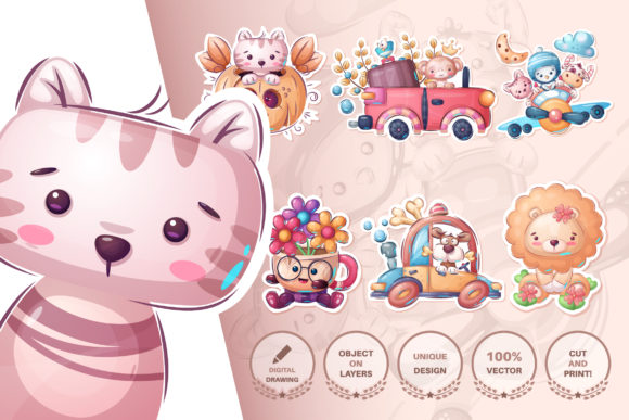 Cute Animal Sticker and Pattern: A Design Asset for Playful Brands