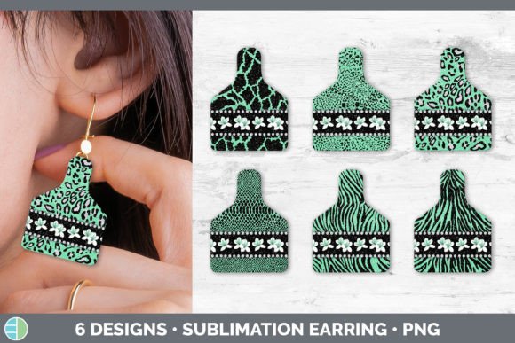 Green Animal Print Cow Tag Earring: Sublimation Design Asset